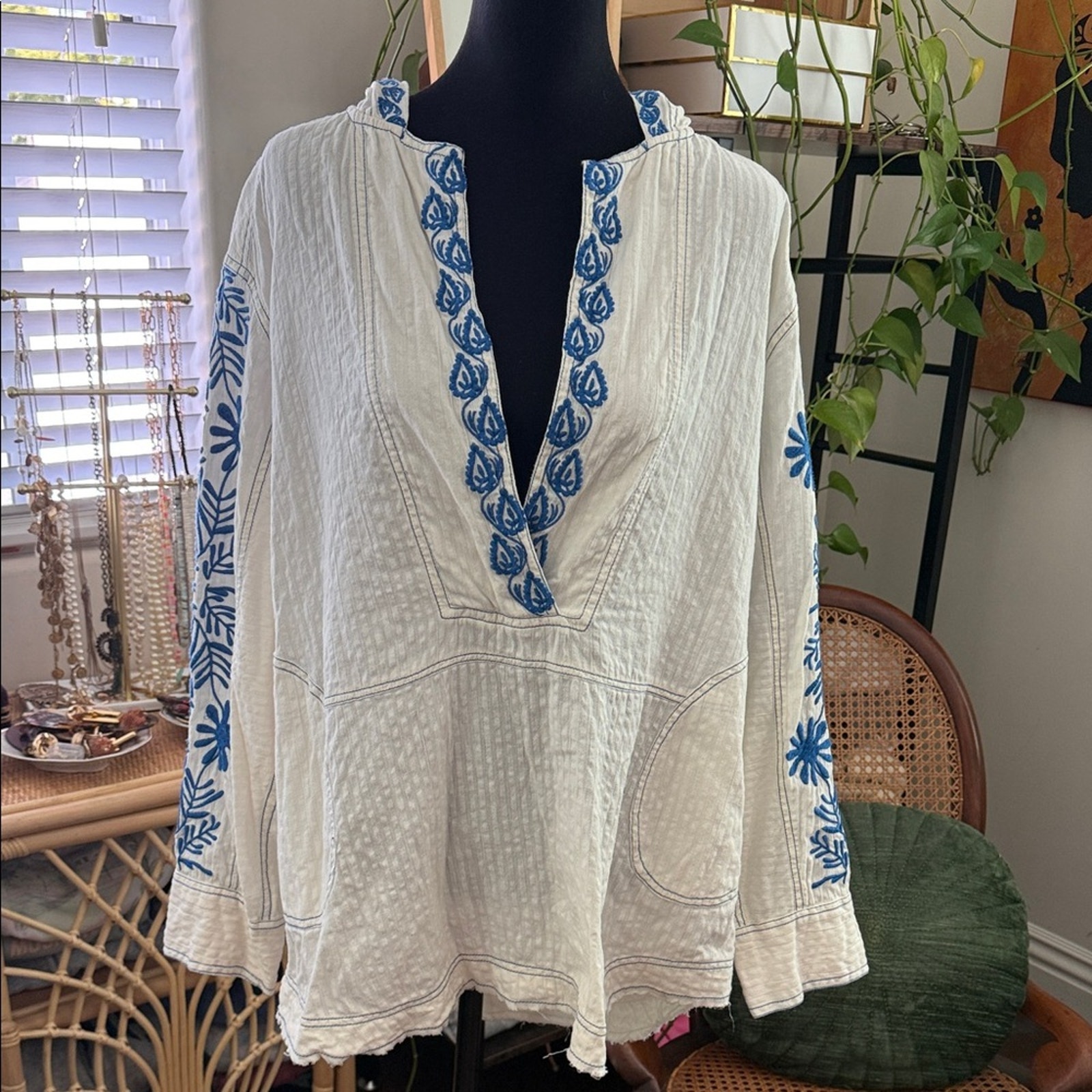 Free People We The Free Lagos Embroidered Boho Hippie Pullover Hoodie